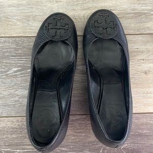 Tory Burch Sally Black Tonal Leather Emblem Wedge